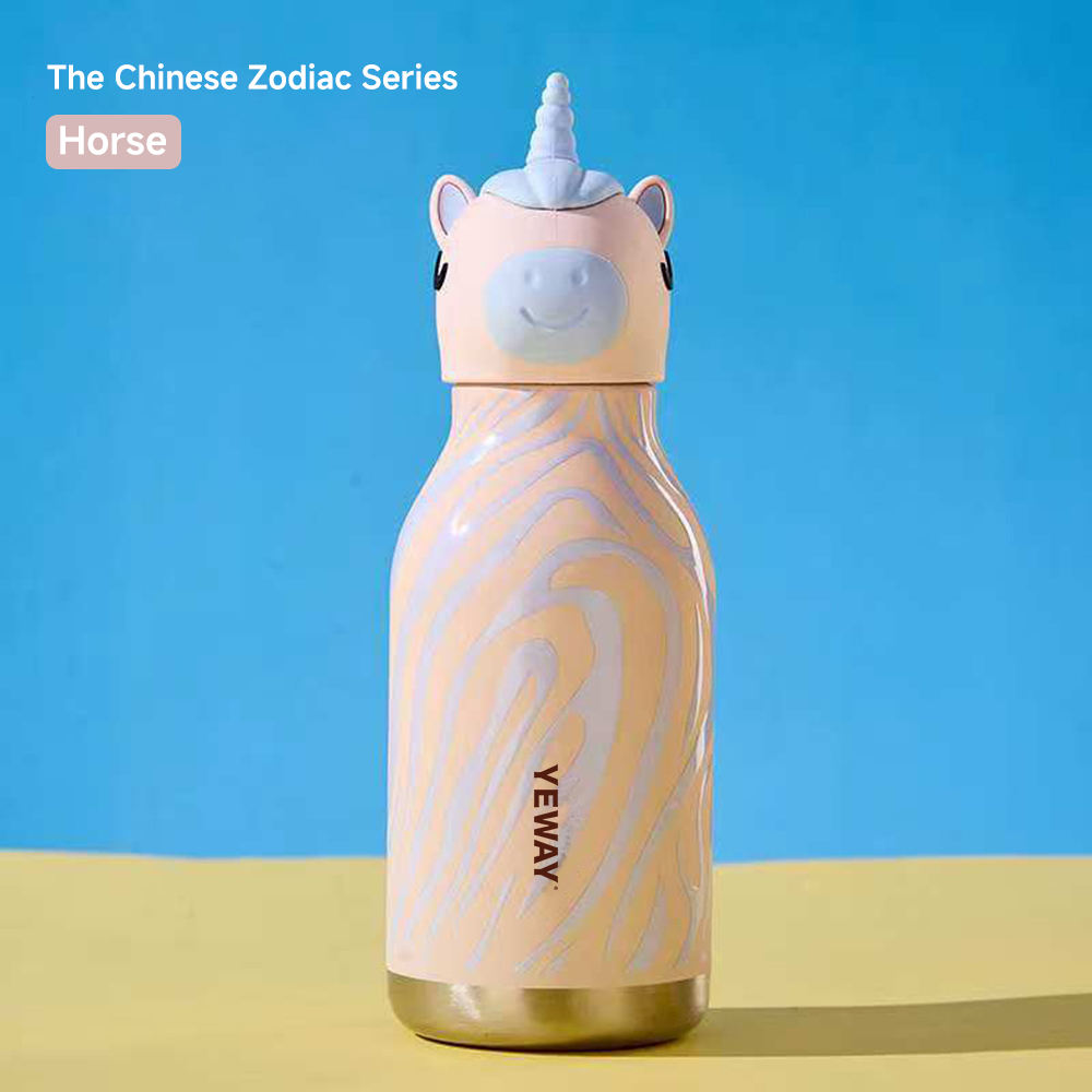YEWAY Portable Animal Water Bottle 316 Stainless Steel Insulated Vacuum Flask School Kids Thermal Mug 450ml Leakproof Tumbler - horse
