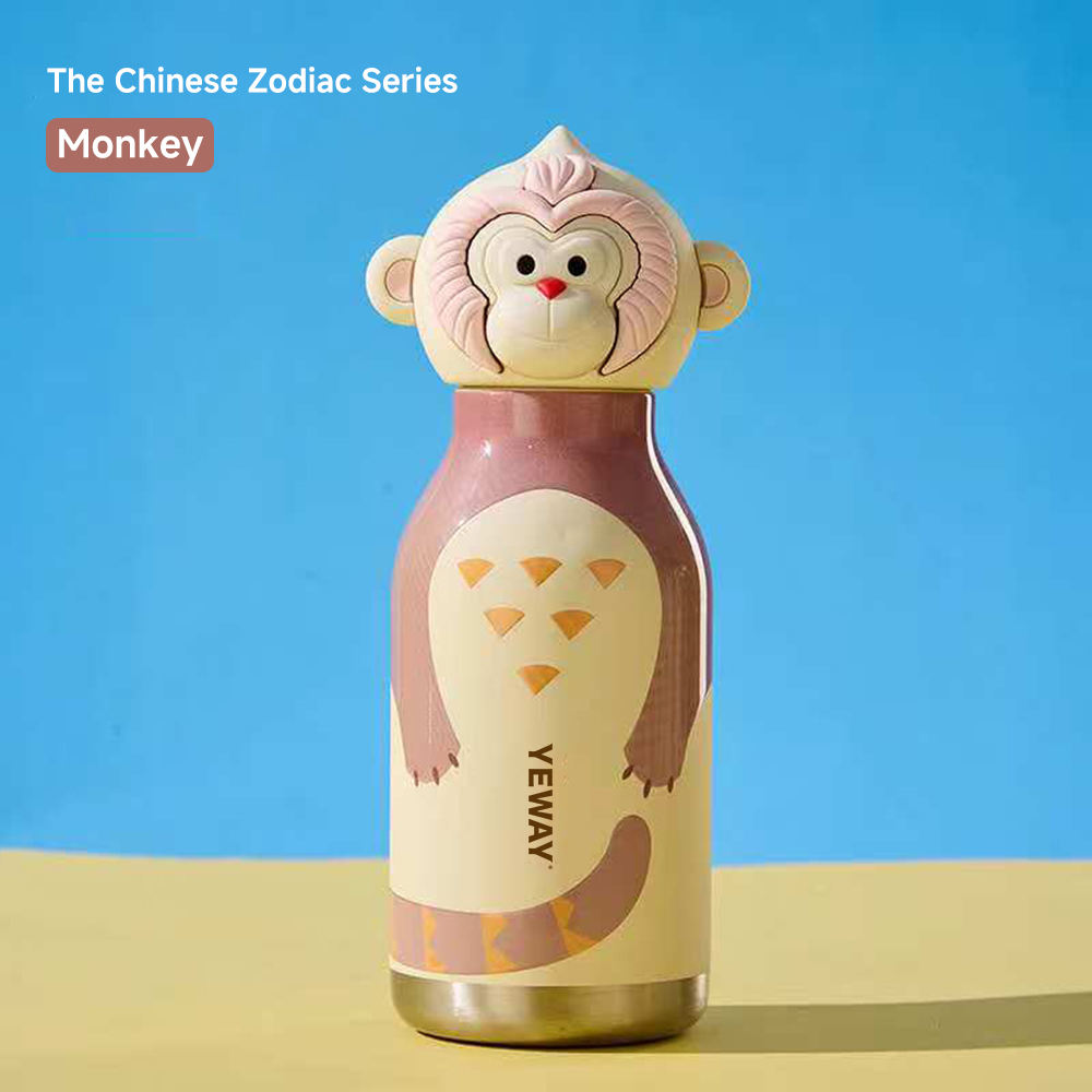 YEWAY Portable Animal Water Bottle 316 Stainless Steel Insulated Vacuum Flask School Kids Thermal Mug 450ml Leakproof Tumbler - monkey