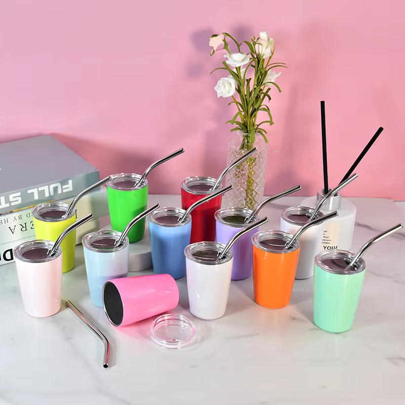 Custom logo Double Walled 3 oz Mini Cup Sublimation Blanks Stainless Steel 3oz Shot Glass Mini Tumbler with Lid and Straw - picture colors