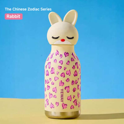 YEWAY Portable Animal Water Bottle 316 Stainless Steel Insulated Vacuum Flask School Kids Thermal Mug 450ml Leakproof Tumbler - rabbit