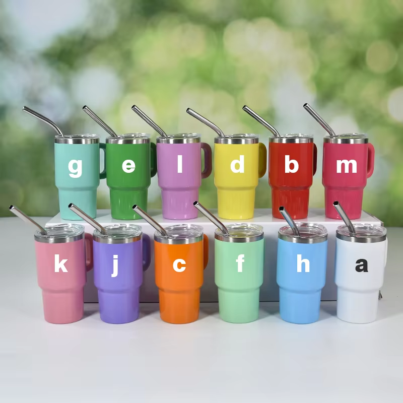 Wholesale 3oz Laserable Mini Stainless Steel Tumblers Set New Color Paint 100pcs with Off-Handle Shot Glass Lid Straw for Gifts - Product Image 2