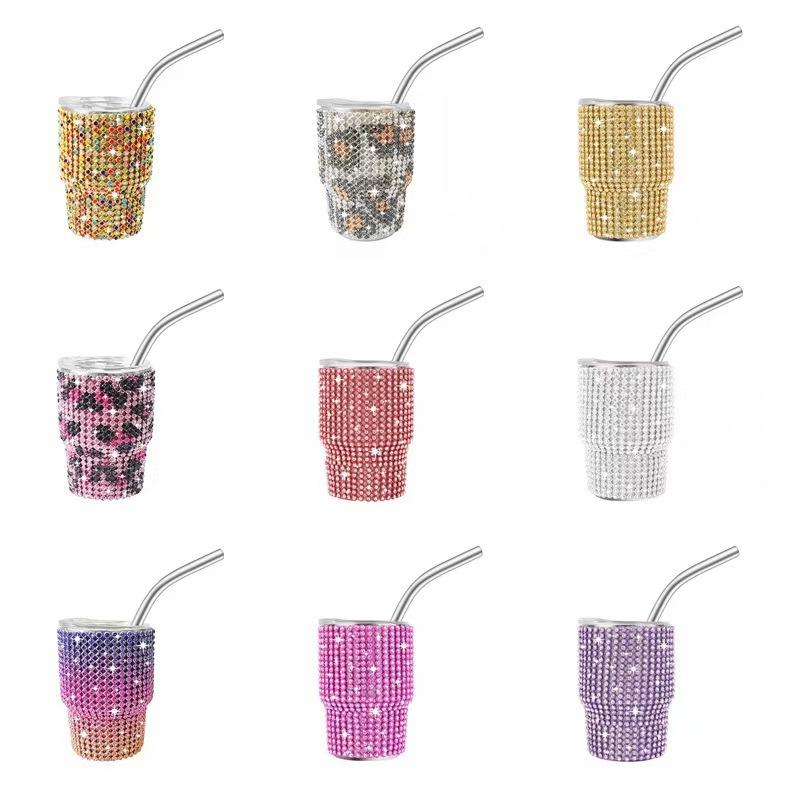 Wholesale Bulk 3oz Baby Cute Tequila Shots Insulated Mini Tumbler With Metal Straw and Lid Rhinestone Bling Valentine Travel Mug - Product Image 2
