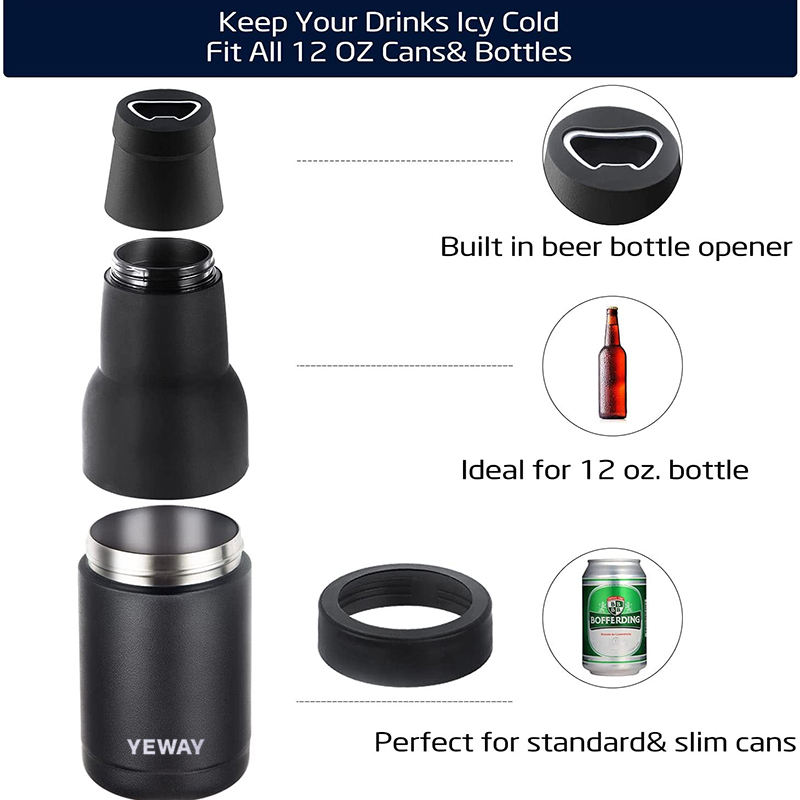 YEWAY Custom Universal Fits All Stainless Steel Can Cooler 12oz 16 oz Regular or Slim Cans Bottles Stainless Steel Can Cooler - Product Image 2