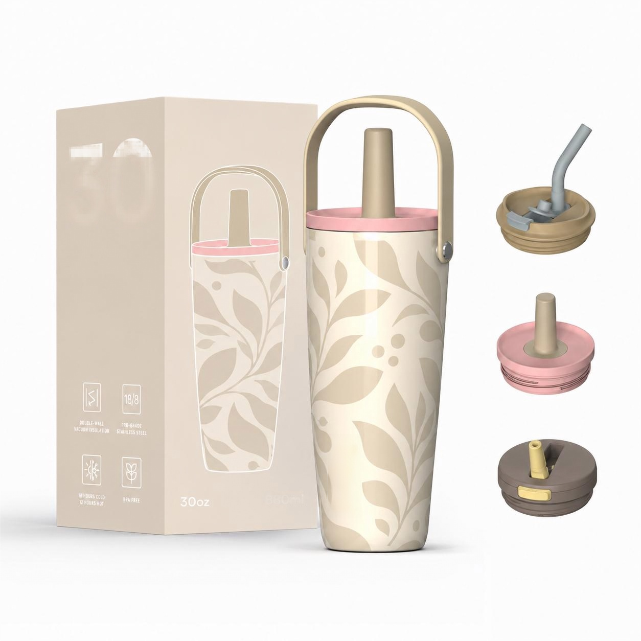 主图_1 Stainless Steel Tumbler 30oz Handle Travel Mug with Dust-proof Lid Patent Protected Insulated-Peiway - Image 1